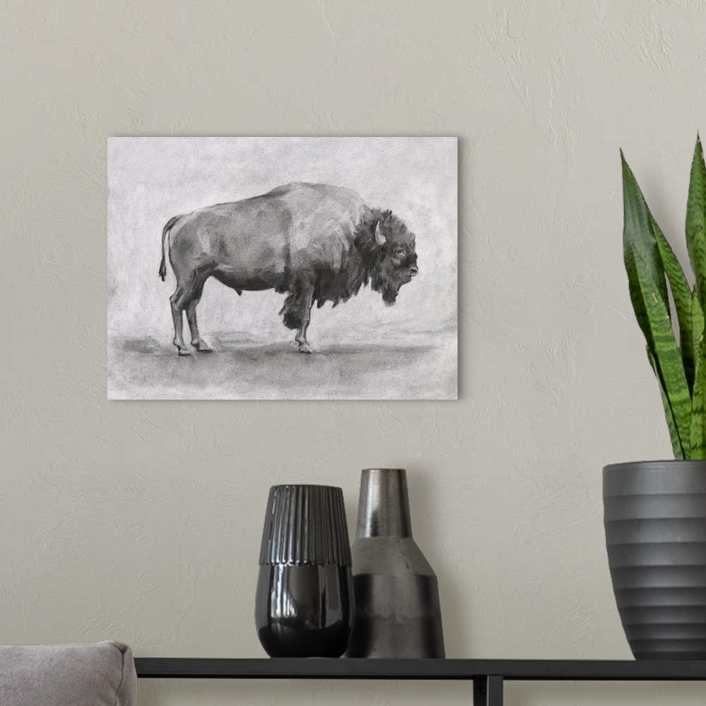 A modern room featuring Wild Bison Study I