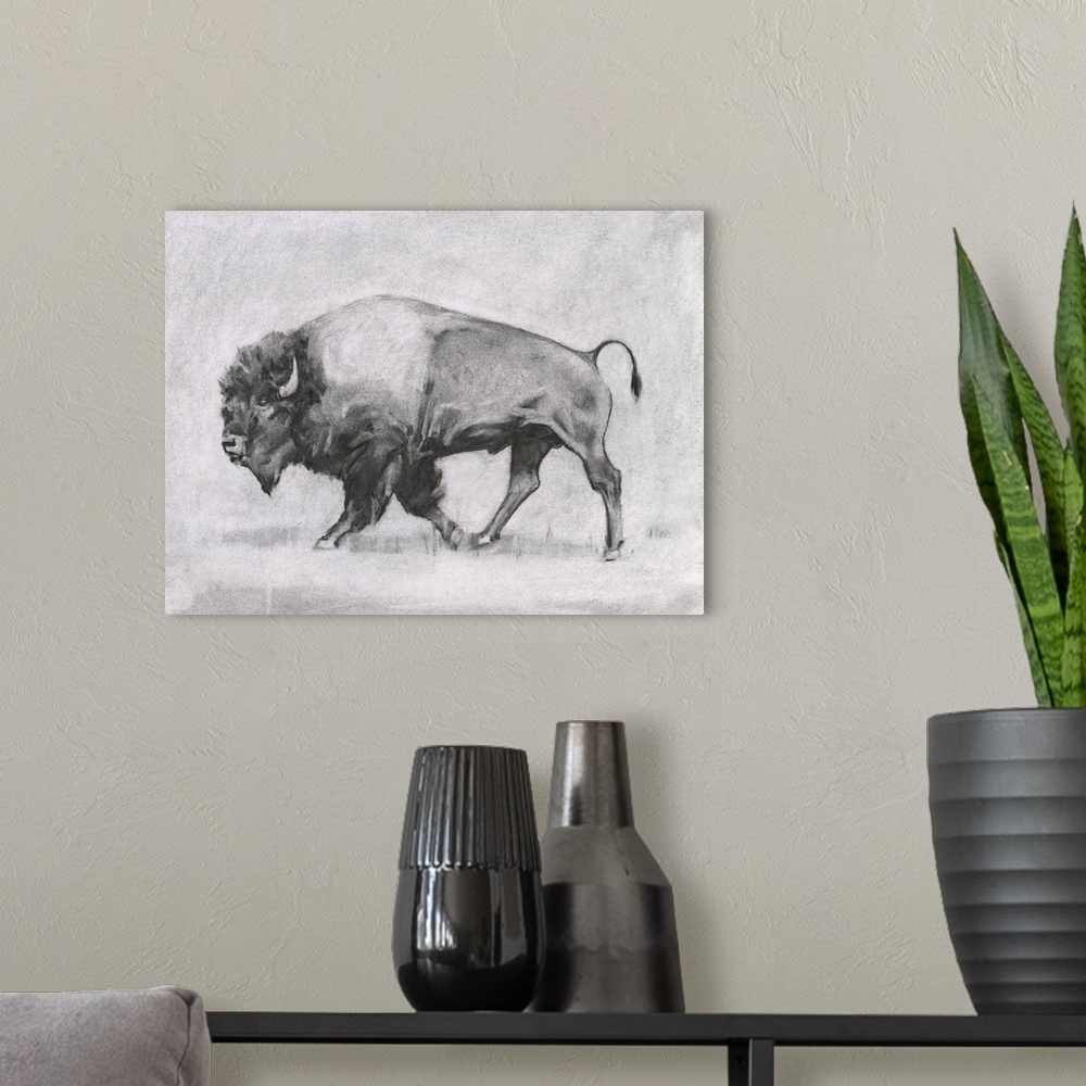A modern room featuring Wild Bison Study II