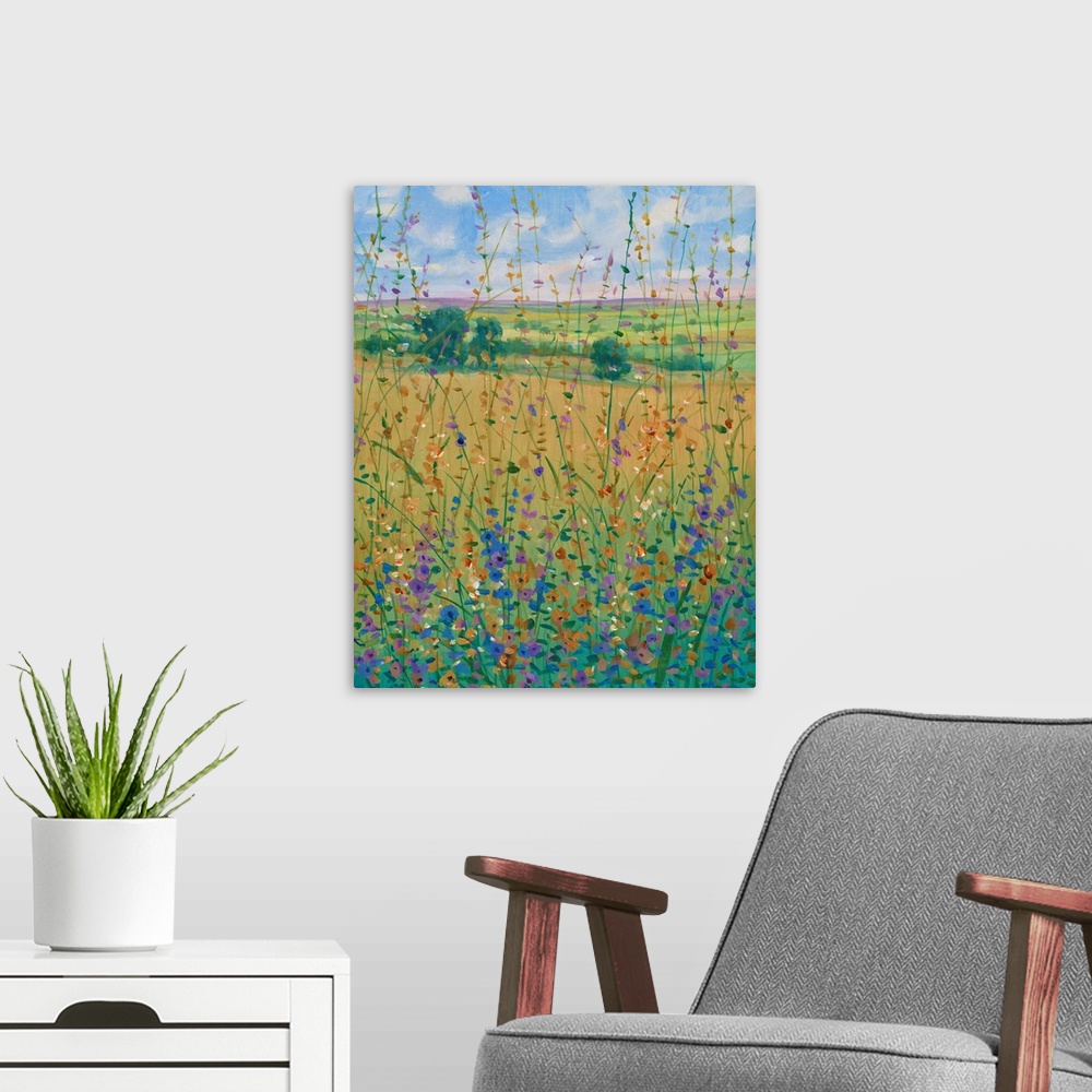 A modern room featuring Wildflower Path I
