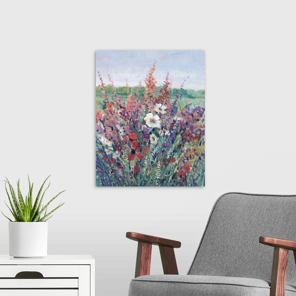 A modern room featuring Wildflowers In Pasture I