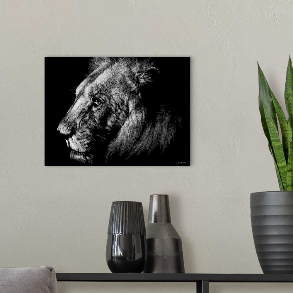 A modern room featuring Wildlife Scratchboards I