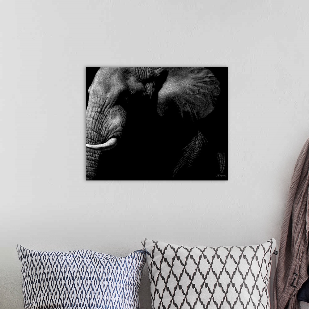A bohemian room featuring Wildlife Scratchboards III