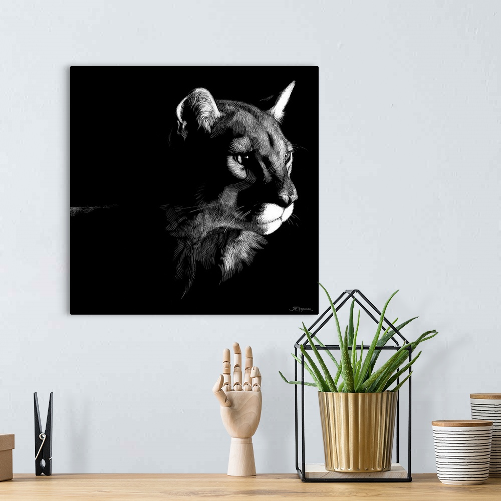 A bohemian room featuring Wildlife Scratchboards VII