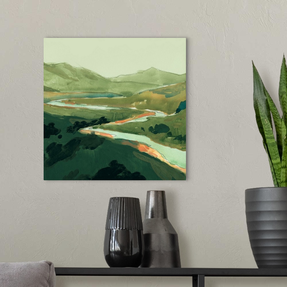 A modern room featuring Winding Green River I