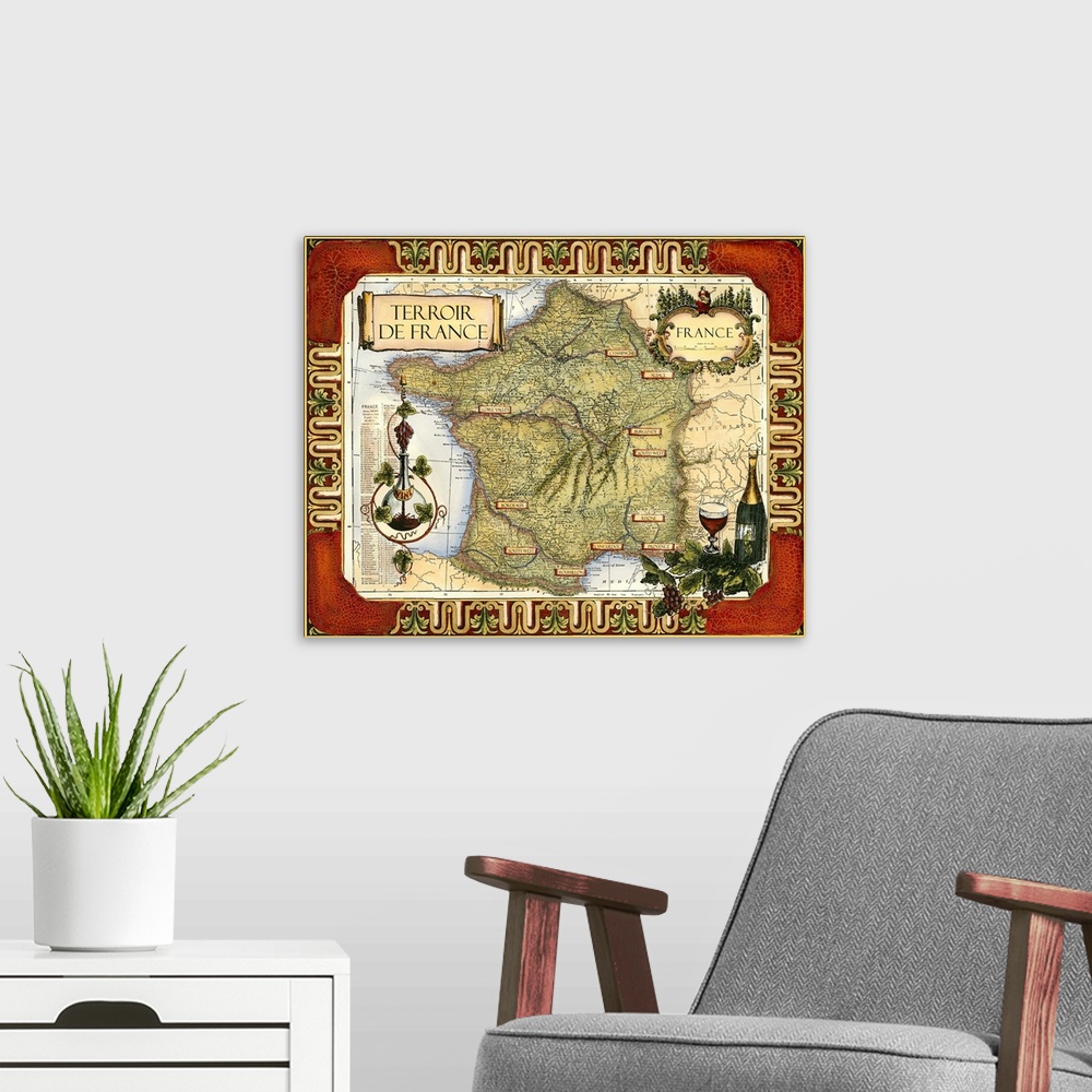 A modern room featuring Wine Map of France on CGP