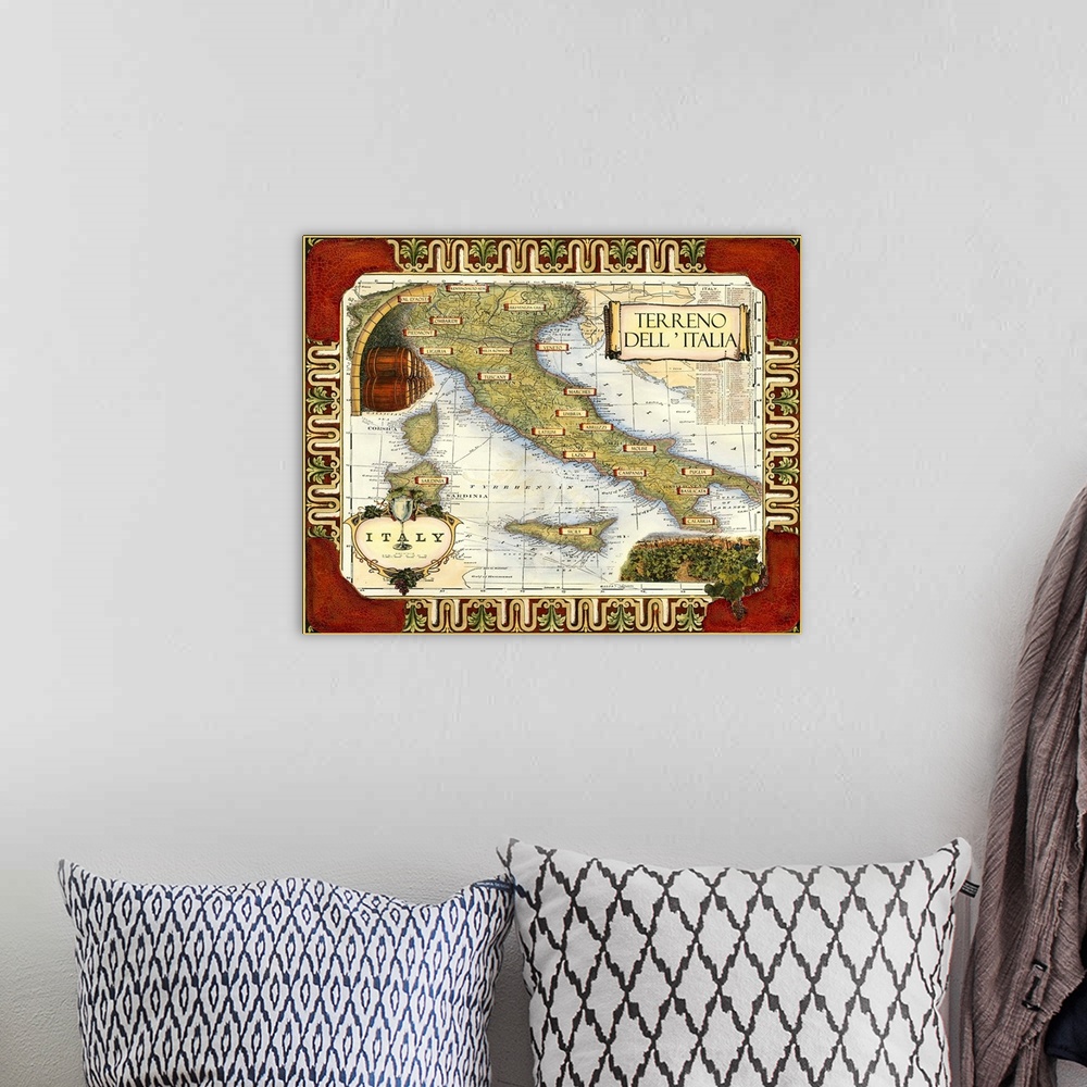 A bohemian room featuring Wine Map of Italy on CGP