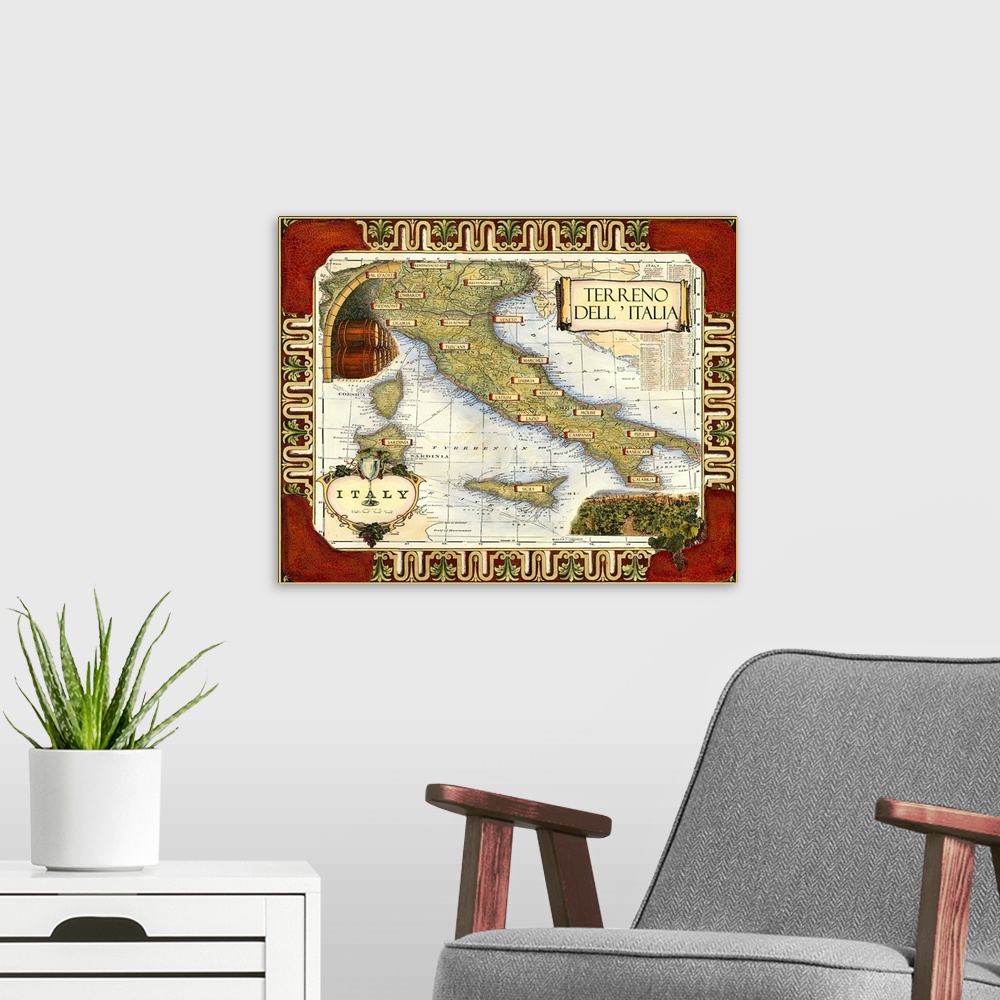 A modern room featuring Wine Map of Italy on CGP