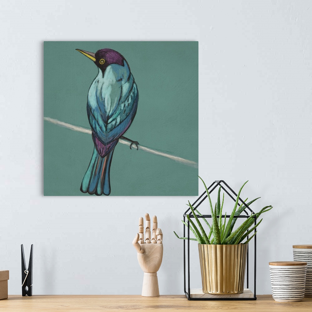 A bohemian room featuring Winged Sketch I on Teal