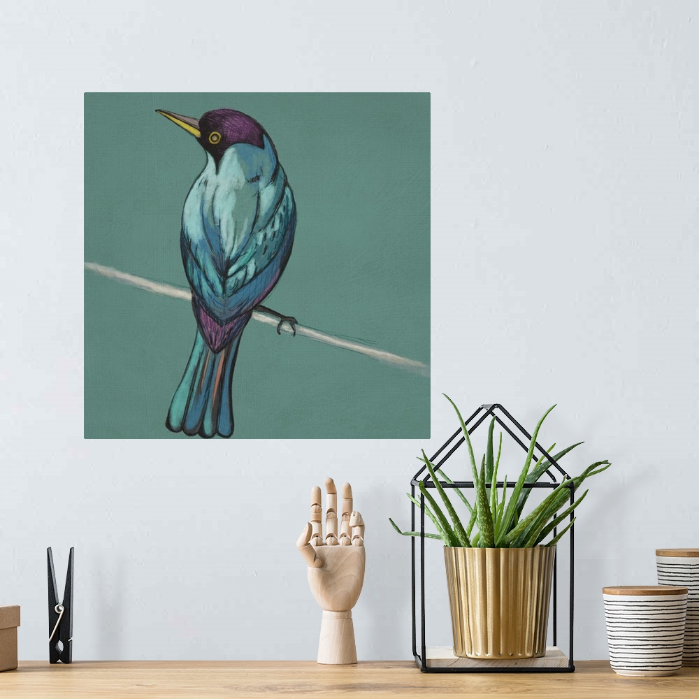 A bohemian room featuring Winged Sketch I on Teal