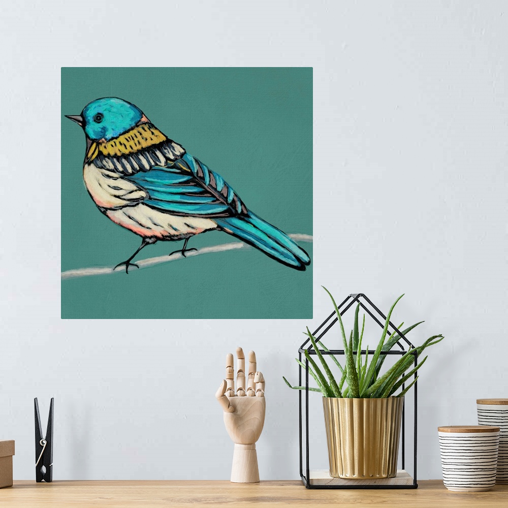 A bohemian room featuring Winged Sketch III on Teal
