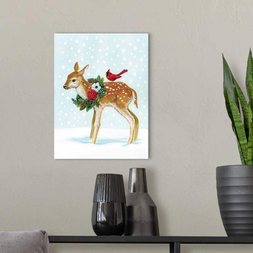 A modern room featuring Winter Woodland Creatures With Cardinals II