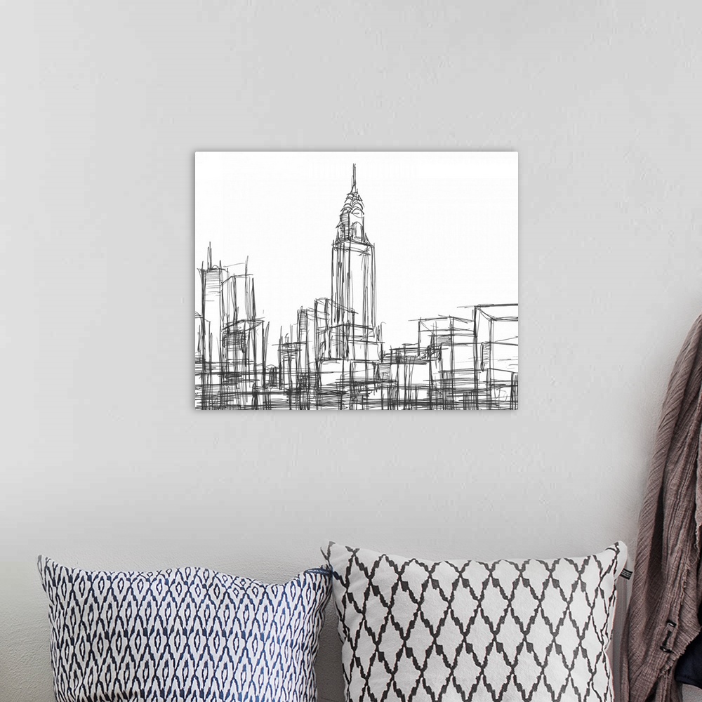 A bohemian room featuring Wire Frame Cityscape II