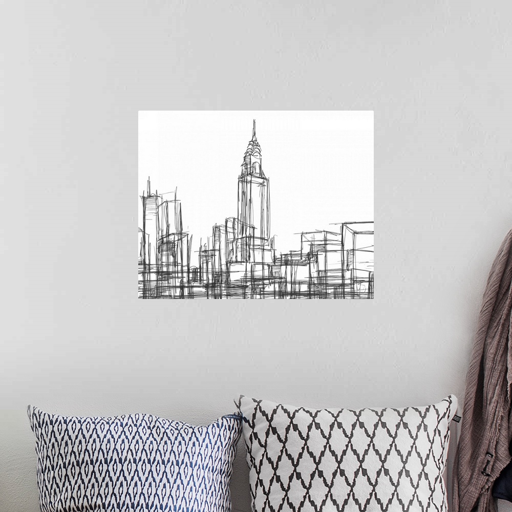 A bohemian room featuring Wire Frame Cityscape II
