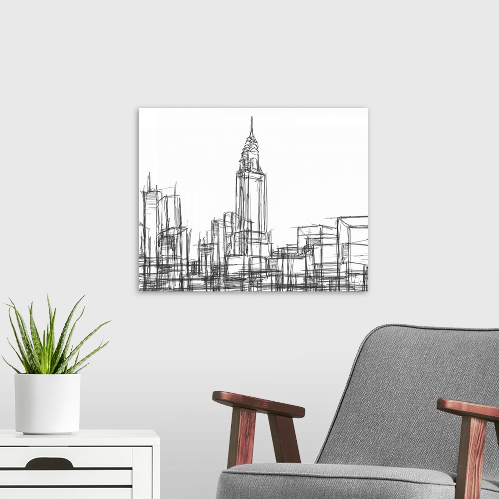 A modern room featuring Wire Frame Cityscape II