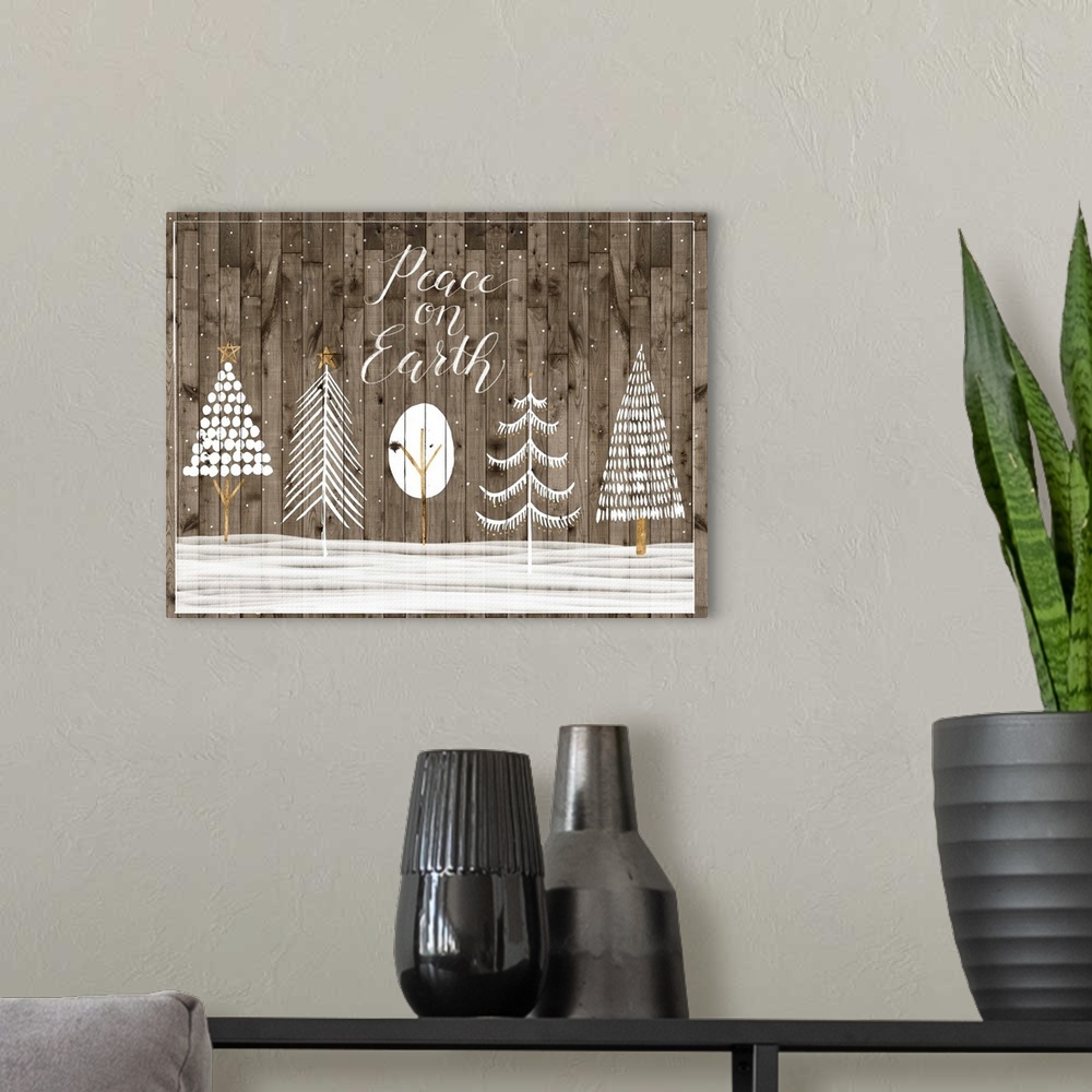 A modern room featuring Wooded White Christmas Collection A