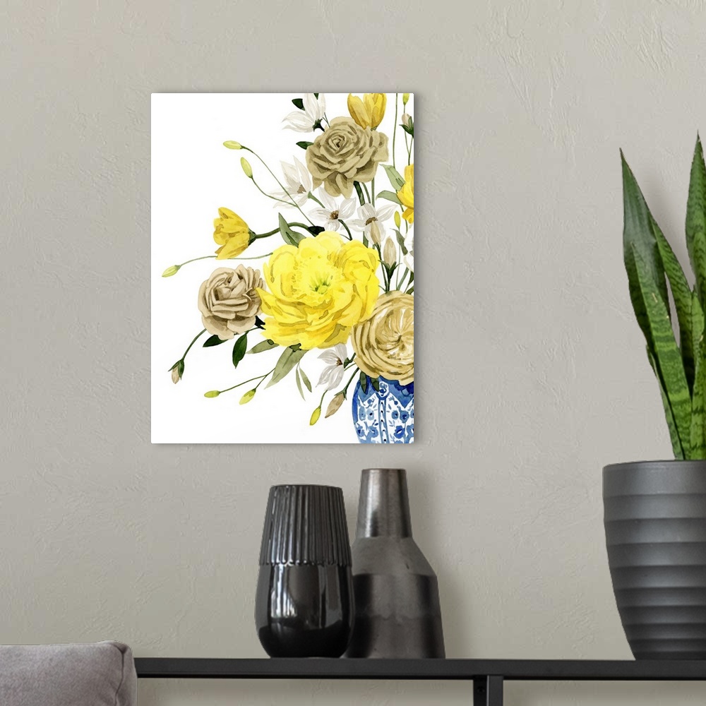 A modern room featuring Yellow And Ultramarine Bouquet I