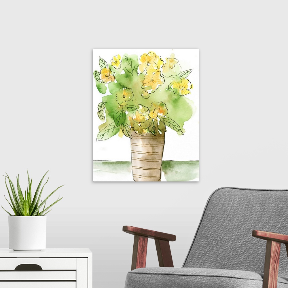 A modern room featuring Yellow Bouquet II
