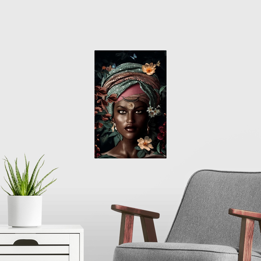 A modern room featuring African Woman