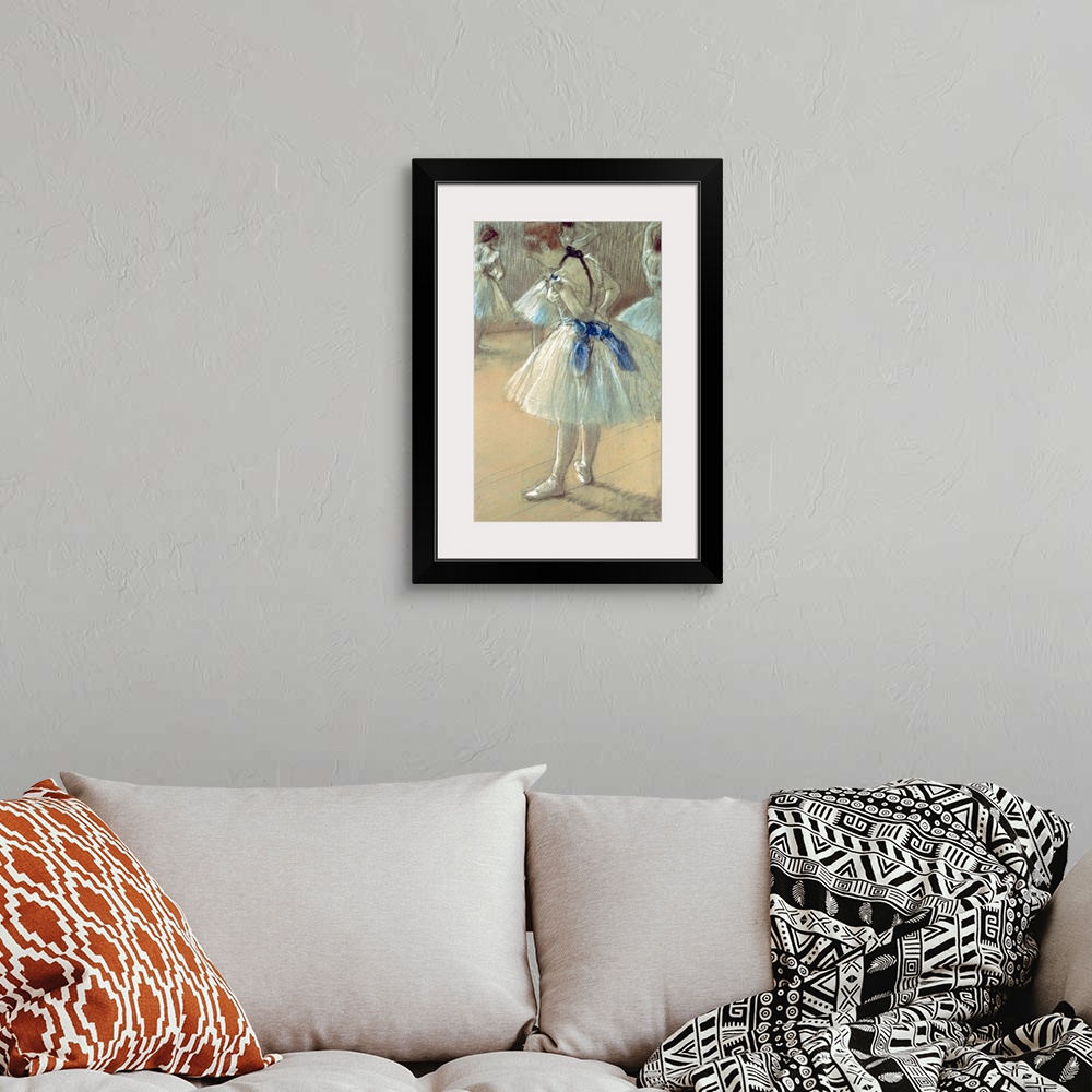 A bohemian room featuring This ballerina is drawn from the back and side as she stands with her toes pointed out and her ha...