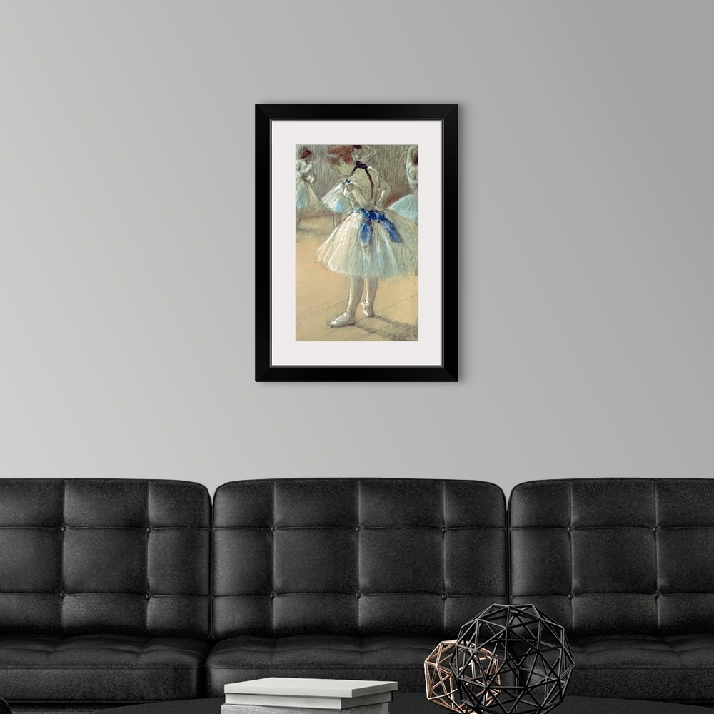 A modern room featuring This ballerina is drawn from the back and side as she stands with her toes pointed out and her ha...