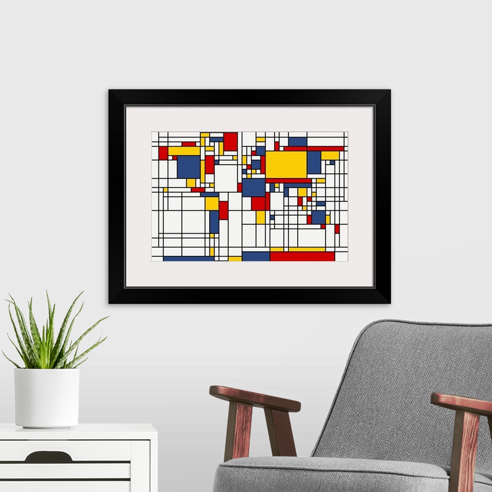 A modern room featuring This wall art is an inventive take on a world map of all seven continents in the recognizable sty...