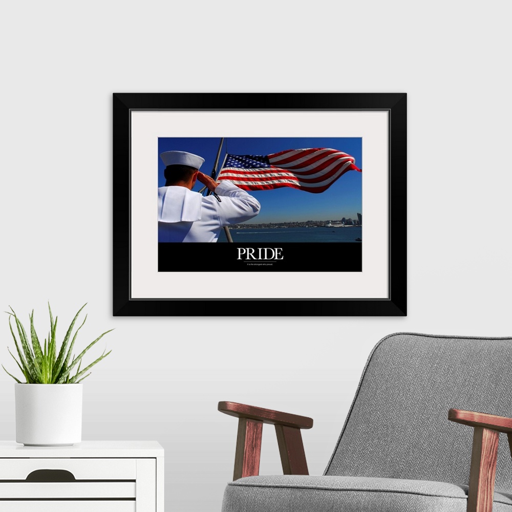 A modern room featuring This is motivational poster style artwork for an American patriot or military armed forces in thi...