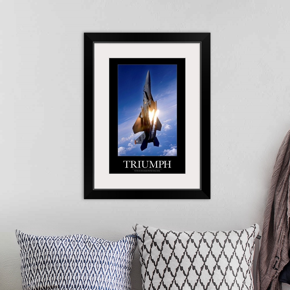 A bohemian room featuring Motivational Poster: An F-15E Strike Eagle pops flares