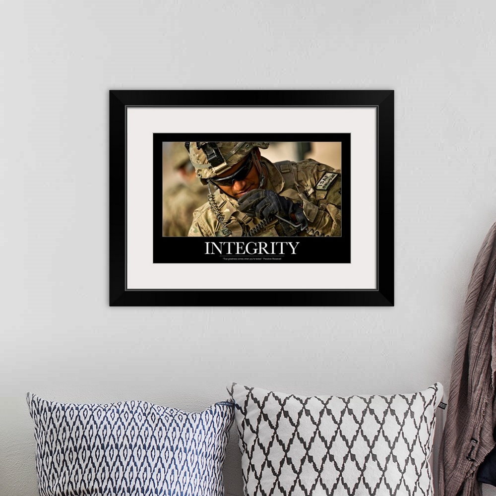 A bohemian room featuring Landscape photograph on a large, inspirational wall hanging of an International Security Assistan...