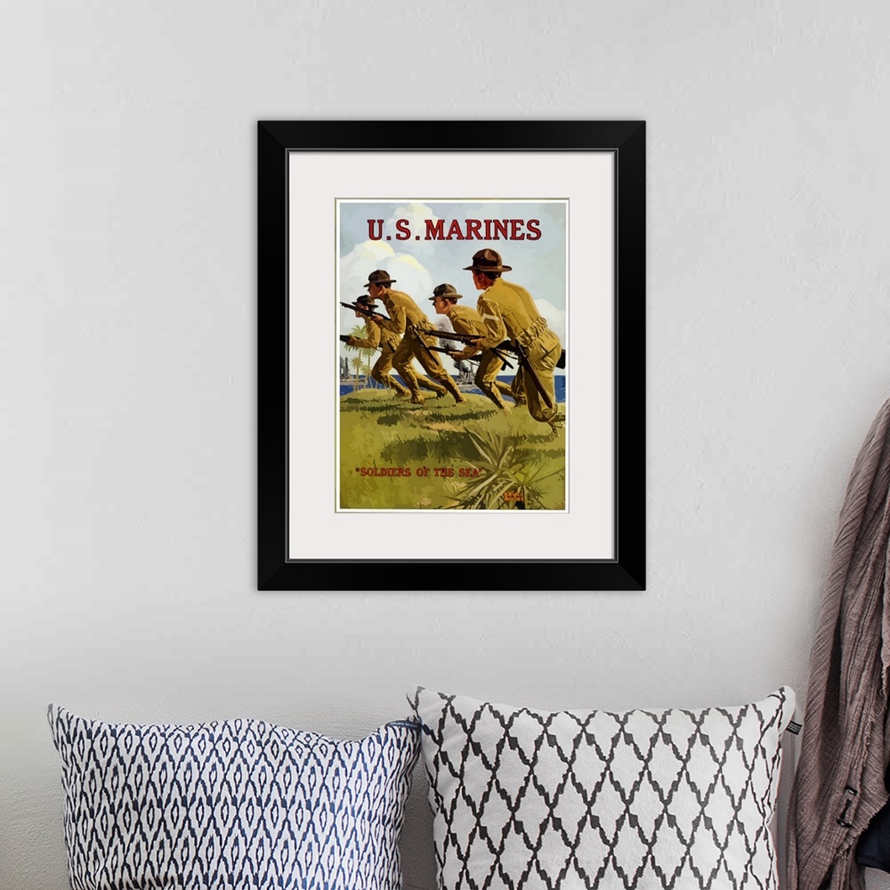 A bohemian room featuring This vintage WWI poster features US Marines charging into battle with their rifles. It declares -...