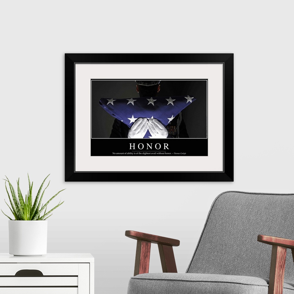 A modern room featuring Honor: Inspirational Quote and Motivational Poster