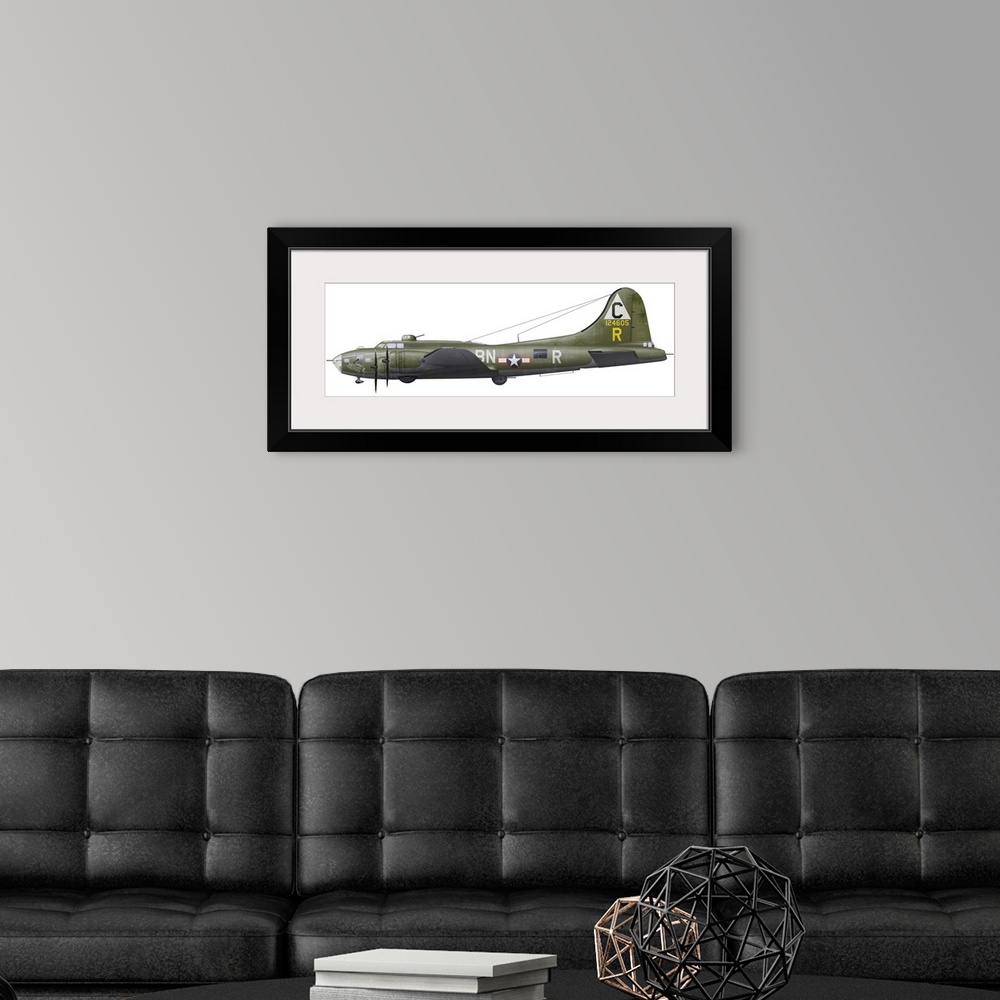 A modern room featuring Illustration of a Boeing B-17F Knockout Dropper aircraft.