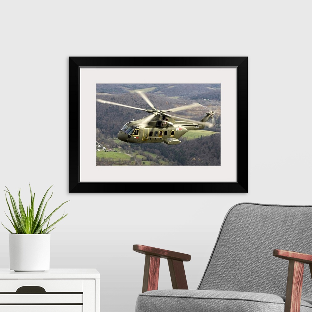 A modern room featuring The next generation Presidential helicopter the US101 medium lift helicopter
