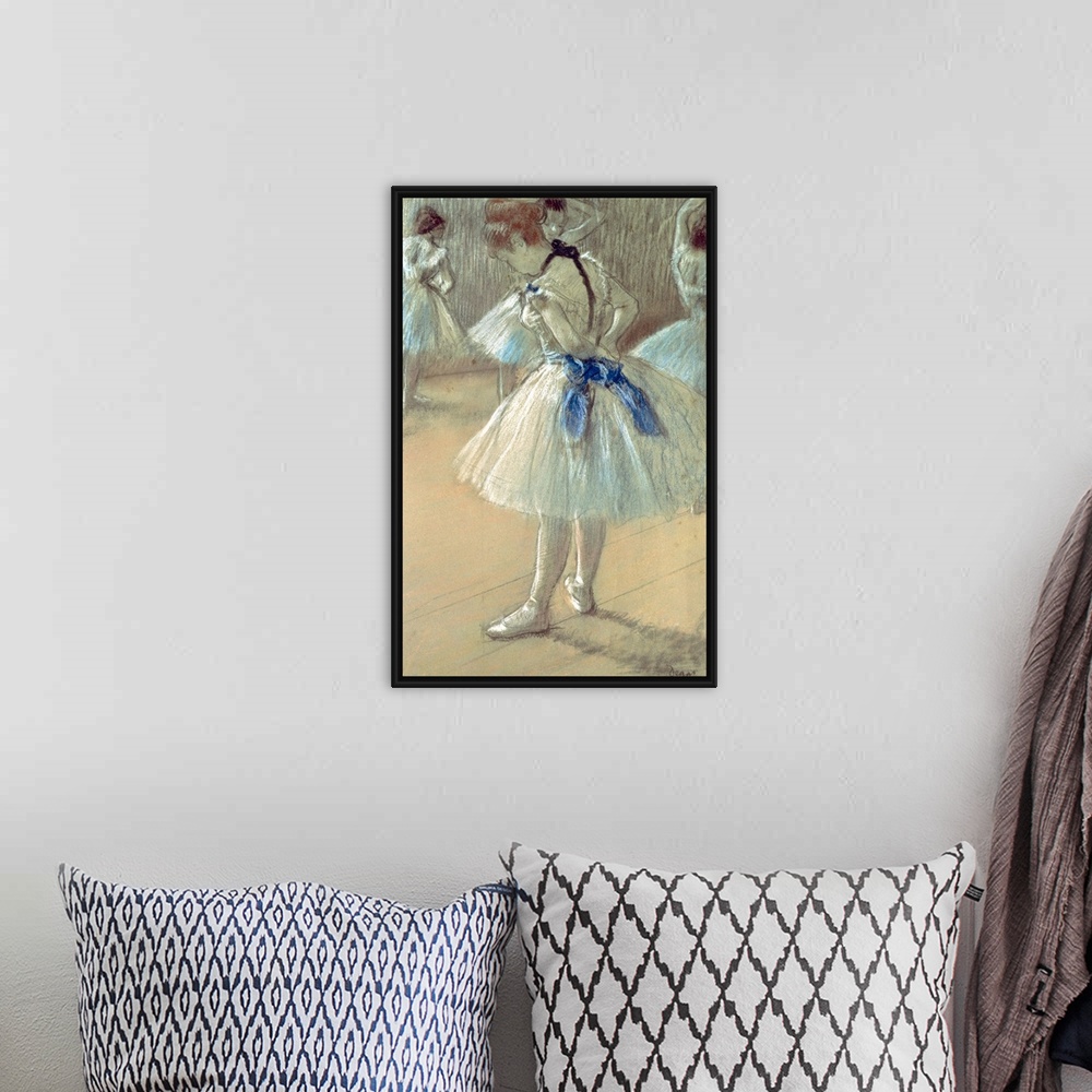 A bohemian room featuring This ballerina is drawn from the back and side as she stands with her toes pointed out and her ha...