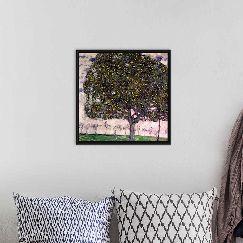 A bohemian room featuring Giant classic art depicts a fruit tree within a field of the foreground set against a background ...