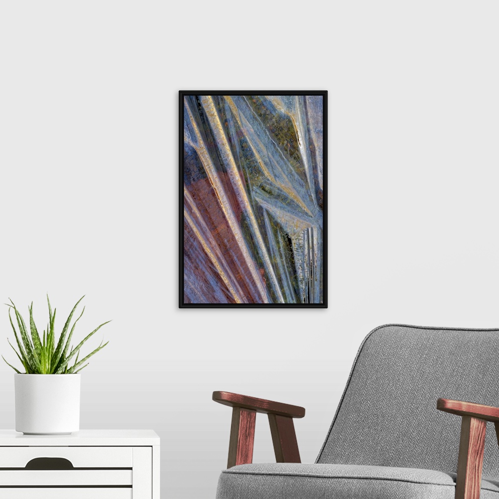 A modern room featuring Extreme macro photo of the natural geometric structures found in slate, creating an abstract image.