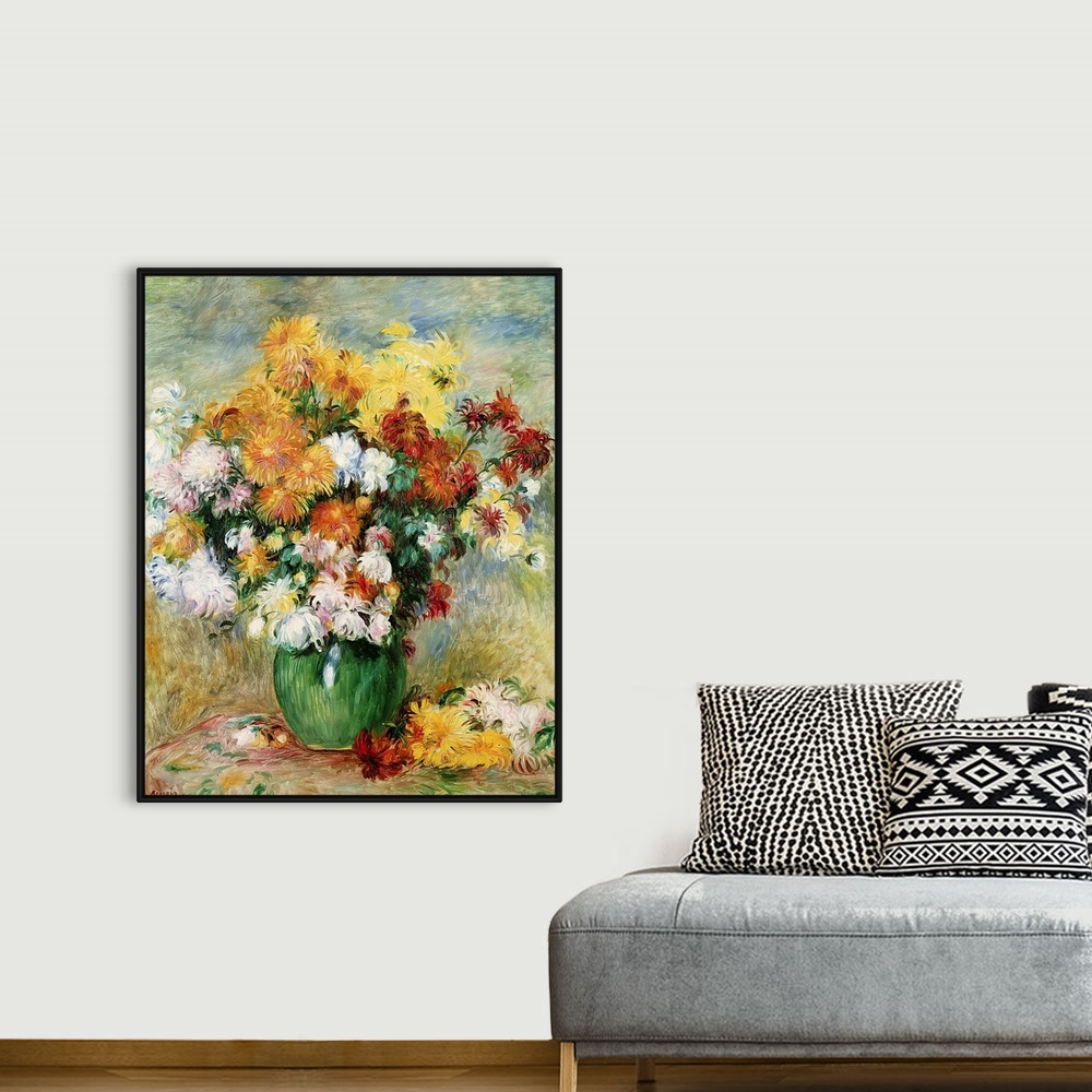 A bohemian room featuring This classic still life painting from an Impressionist master shows numerous blooms of flowers in...