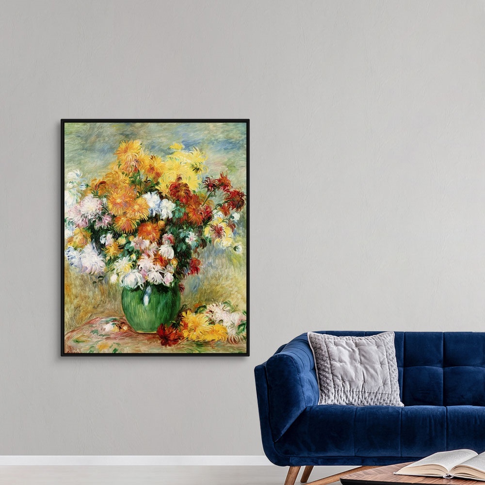 A modern room featuring This classic still life painting from an Impressionist master shows numerous blooms of flowers in...