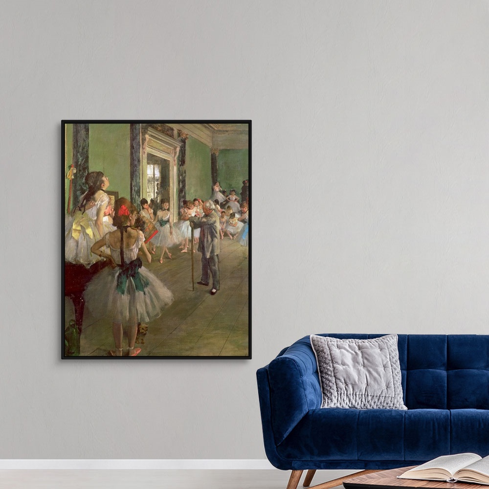 A modern room featuring Large oil painting of dancers being instructed by a teacher.