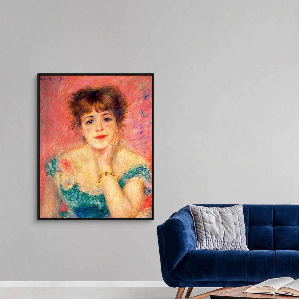 A modern room featuring Painting of a portrait of a vintage celebrity on canvas.