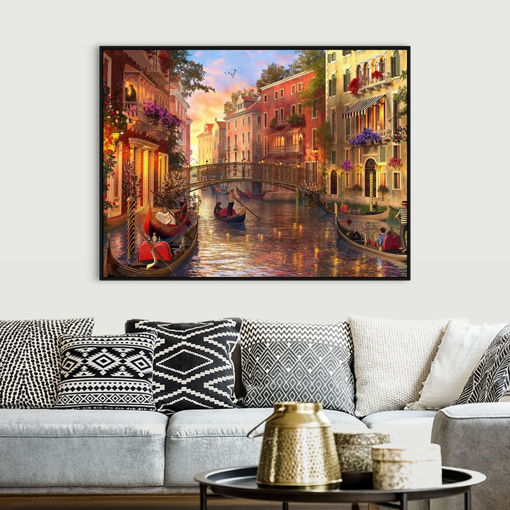 A bohemian room featuring Illustration of an evening sunset in Venice.