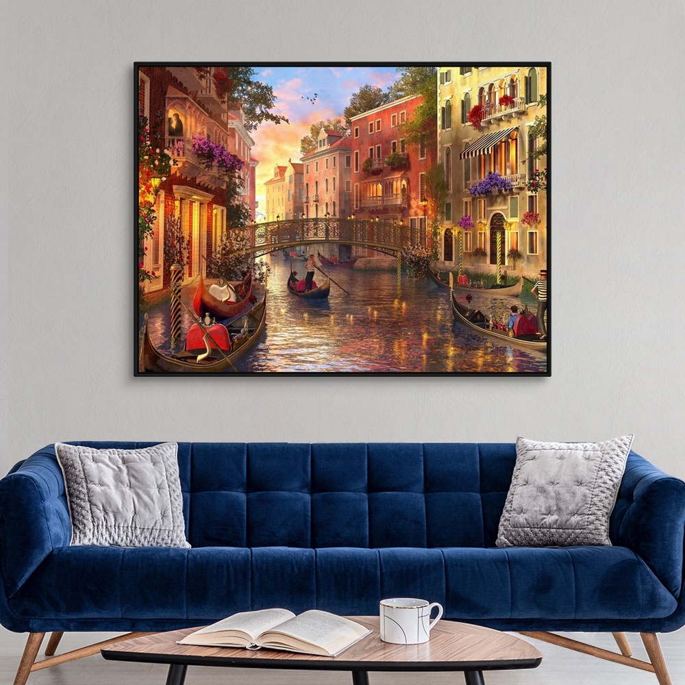 A modern room featuring Illustration of an evening sunset in Venice.