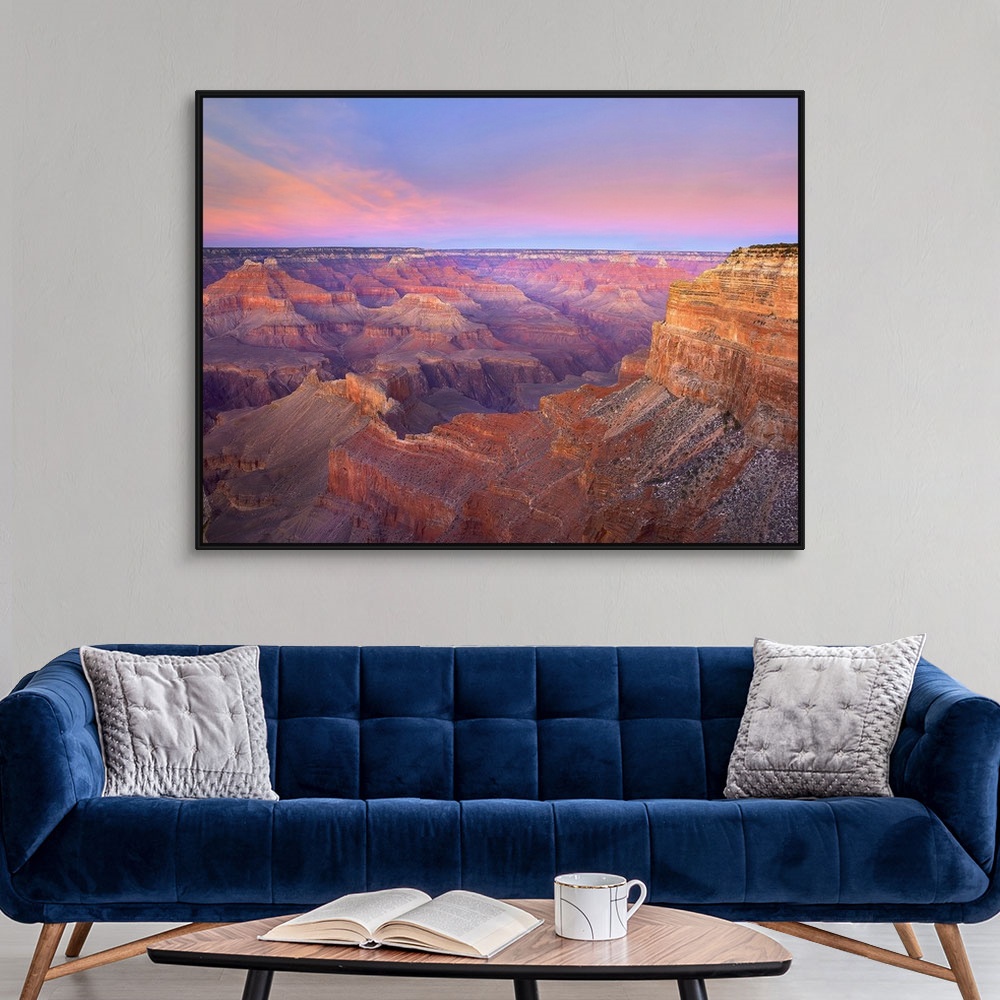 A modern room featuring Big photograph taken from Mohave Point at sunset that focuses on the great size of Grand Canyon N...