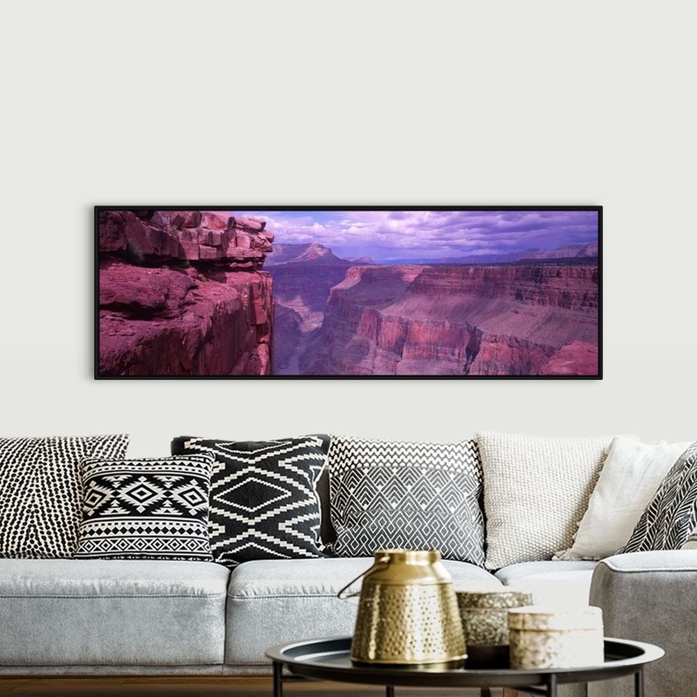 A bohemian room featuring Panoramic photograph displays a look down the stretch of a famous chasm in the Western United Sta...
