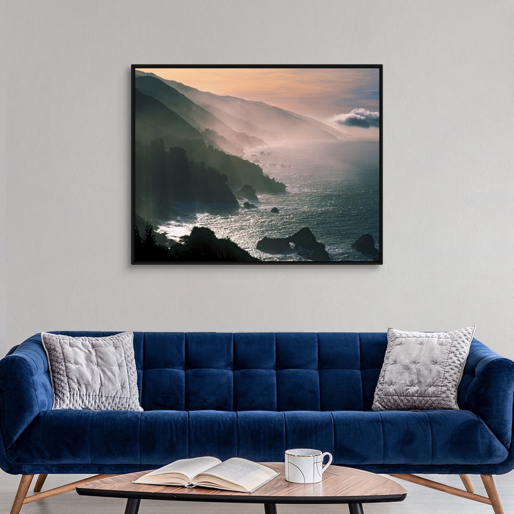 A modern room featuring Photograph of the Santa Lucia Mountains rising through fog and mist from the Pacific Ocean.  The ...