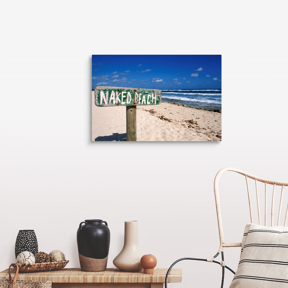 Mexico, Yucatan Peninsula, Cozumel, Naked Beach Sign In 