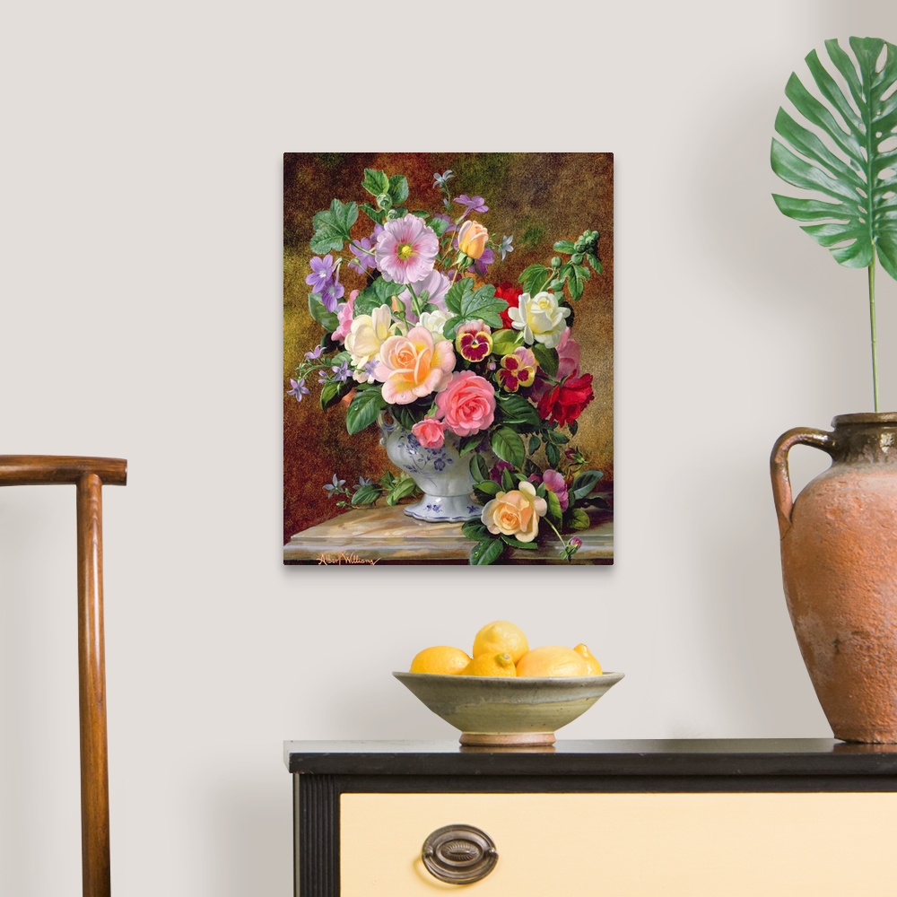 Roses, pansies and other flowers in a vase Wall Art, Canvas Prints ...