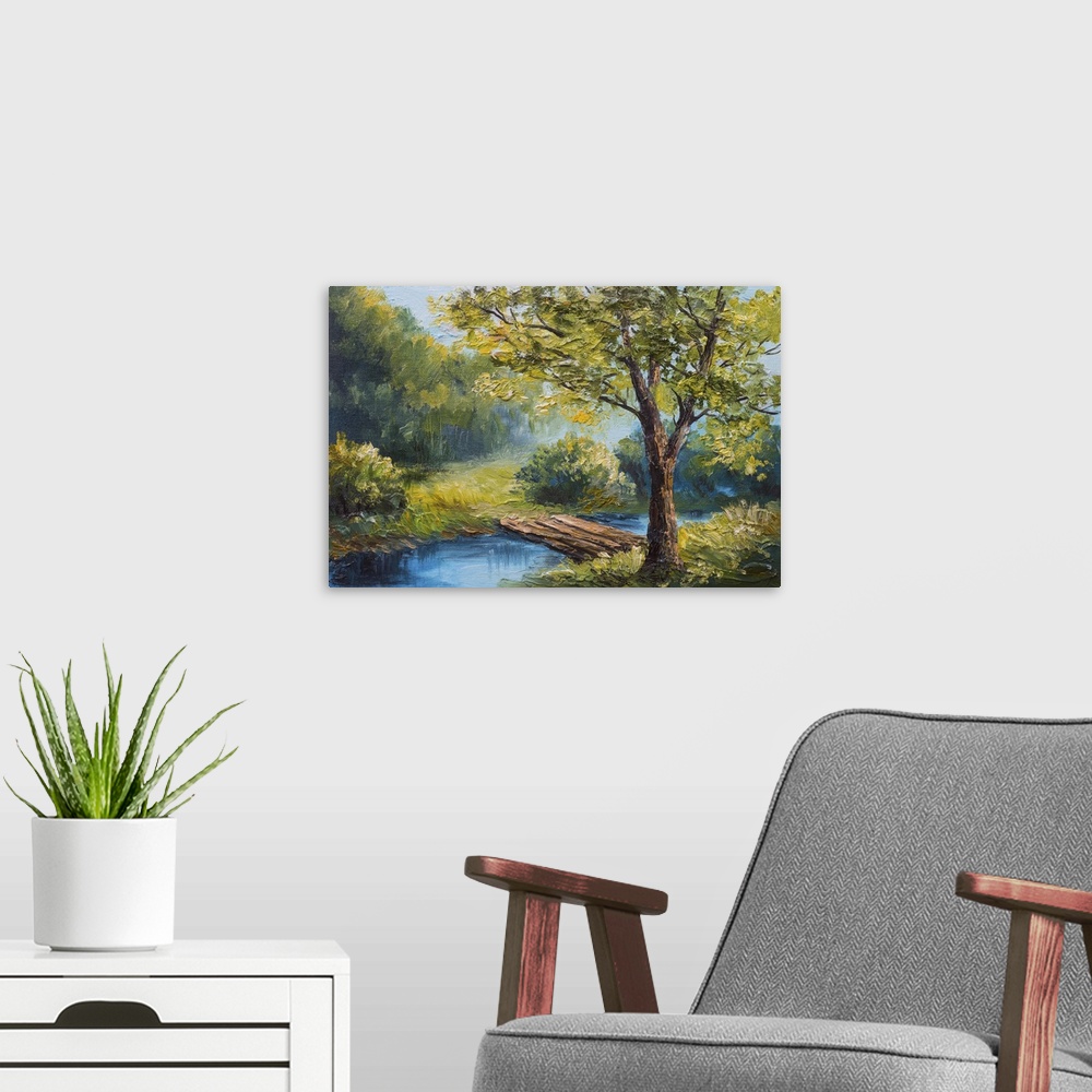 Colorful Summer Forest, Beautiful River Wall Art, Canvas Prints, Framed ...