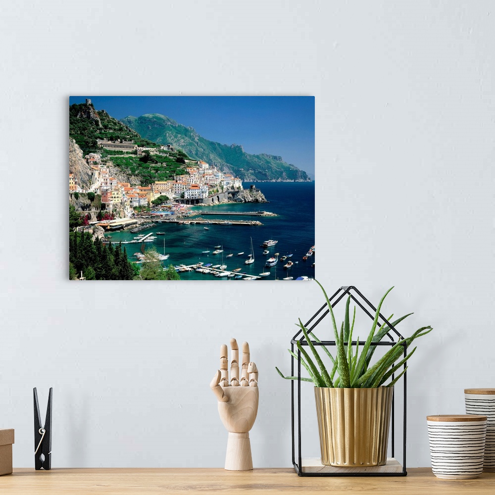 Italy, Campania, Amalfi Coast view over town and harbor Wall Art ...