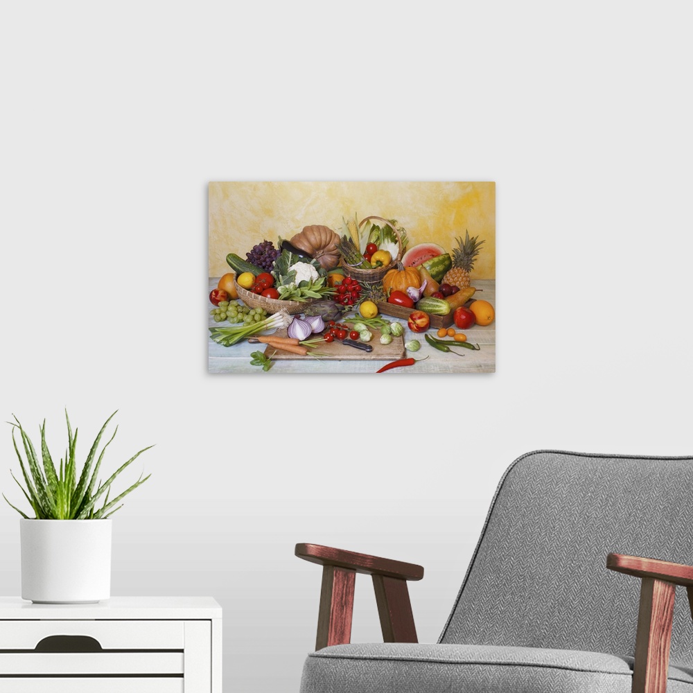 Assorted vegetables and fruits on table Wall Art, Canvas Prints, Framed ...