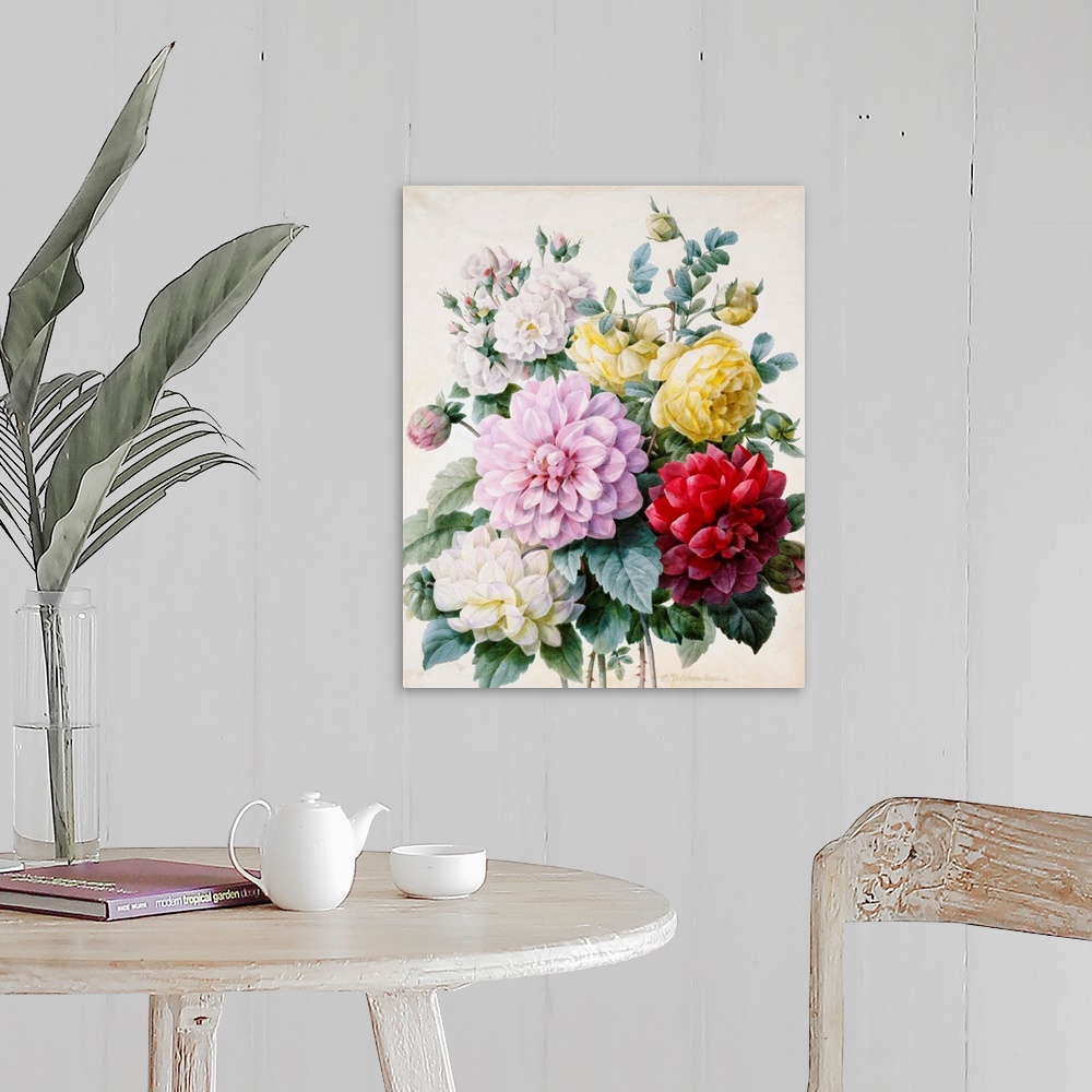Bouquet Of Dahlias And Roses By Camille De Chantereine Wall Art, Canvas ...